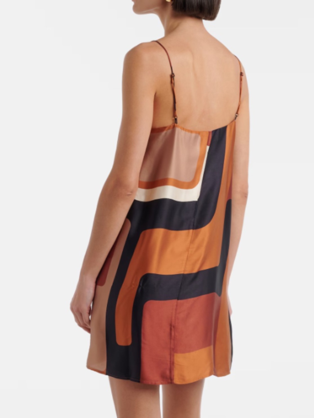 FAITHFULL Phylis printed satin mini dress. Size 8. Color Rust/black/Cream - Picture 3 of 10